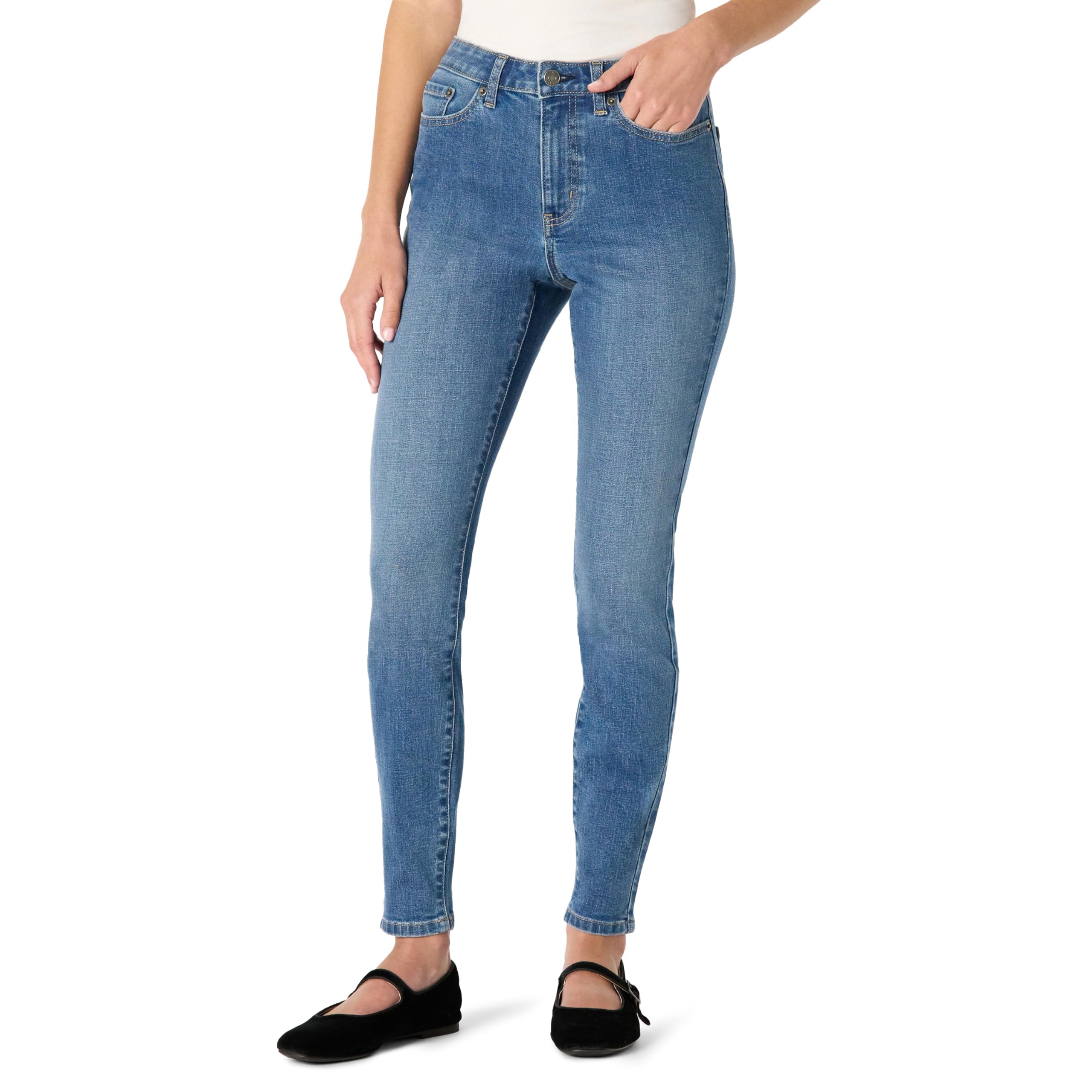 Amazon Essentials Women's High Stretch High-Rise Skinny Jeans, Medium Blue, 18 Short