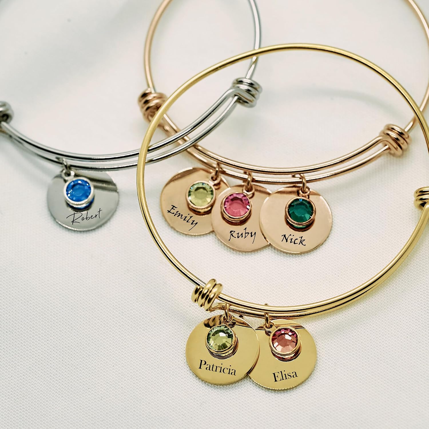 Custom Birthstone Bracelet for Mom or Grandma – Personalized Family Name Charm Bangle with Birthstone Stones, Stainless Steel Jewelry for Mother, Wife or Grandma – Mother’s Day, Birthday, Christmas