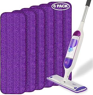 Mop Replacement Pads Compatible with Swiffer PowerMop, 15'' Washable Reusable Microfiber Mop Pads Refills for Hardwood Floor Cleaning, Dry Wet Spray Mop Floor Mop Pads Refills, 6 Pack Purple