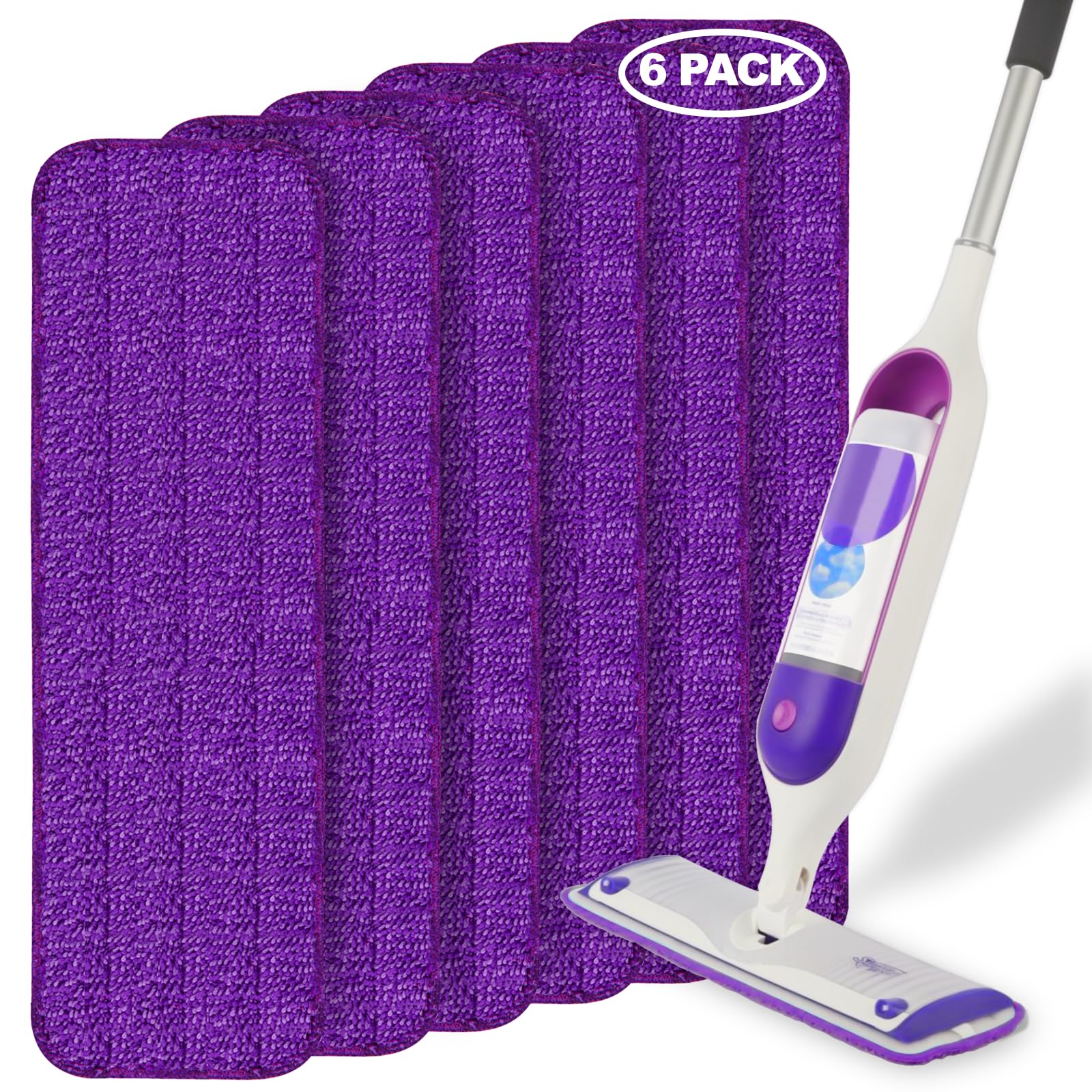 Mop Replacement Pads Compatible with Swiffer PowerMop, 15'' Washable Reusable Microfiber Mop Pads Refills for Hardwood Floor Cleaning, Dry Wet Spray Mop Floor Mop Pads Refills, 6 Pack Purple