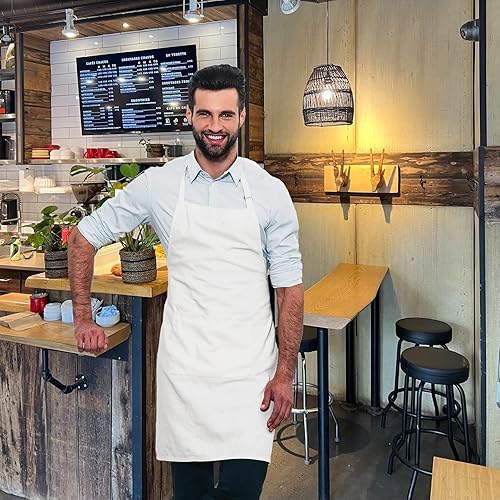 Miniatura 2 de LAMIVEENLA Delantal blanco de Halloween para hombres y mujeres, delantal blanco ajustable con 2 bolsillos para chef adulto, delantal de chef para