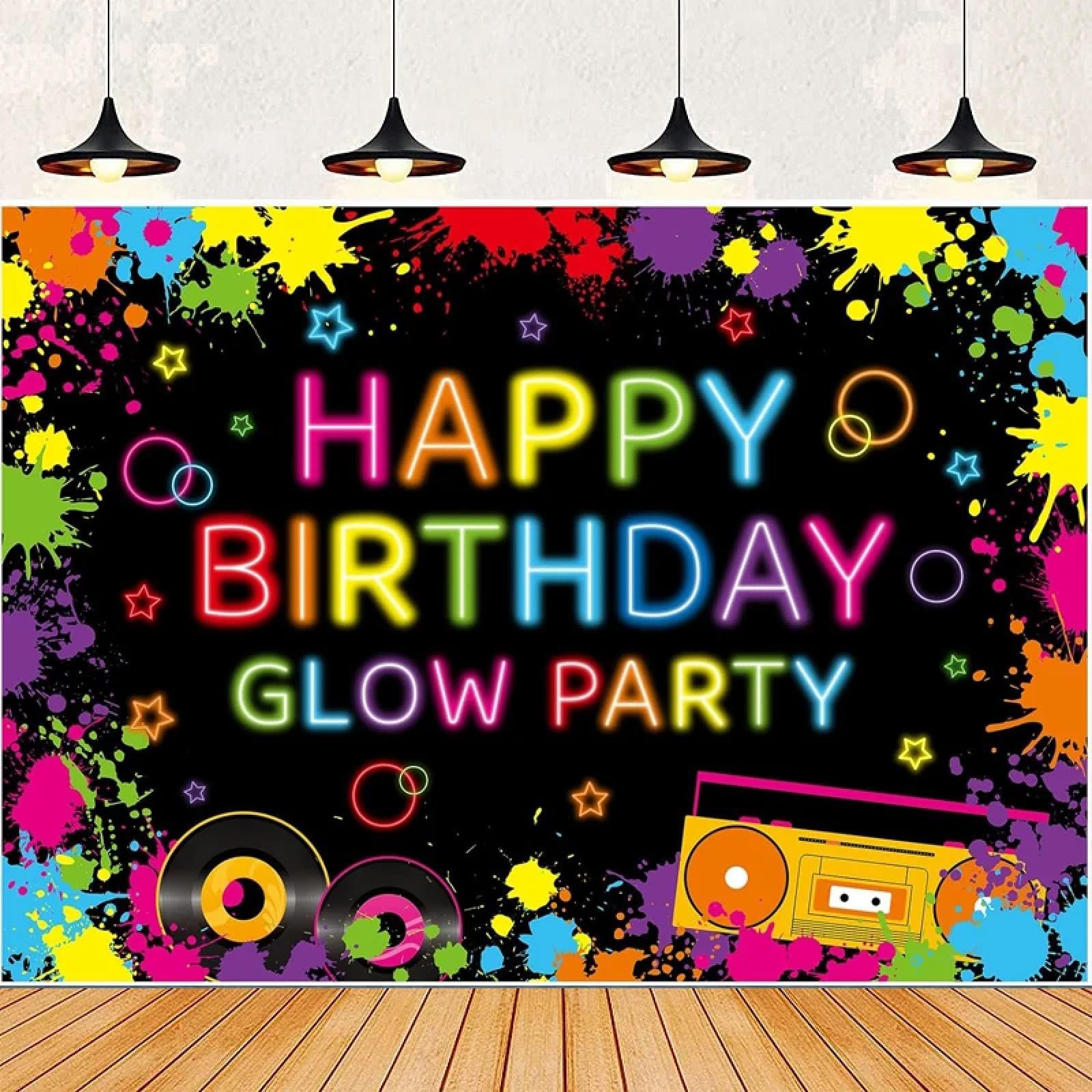 Fotografia Tło Kolorowe Neon Happy Birthday Home Party Decor Banner Ściana