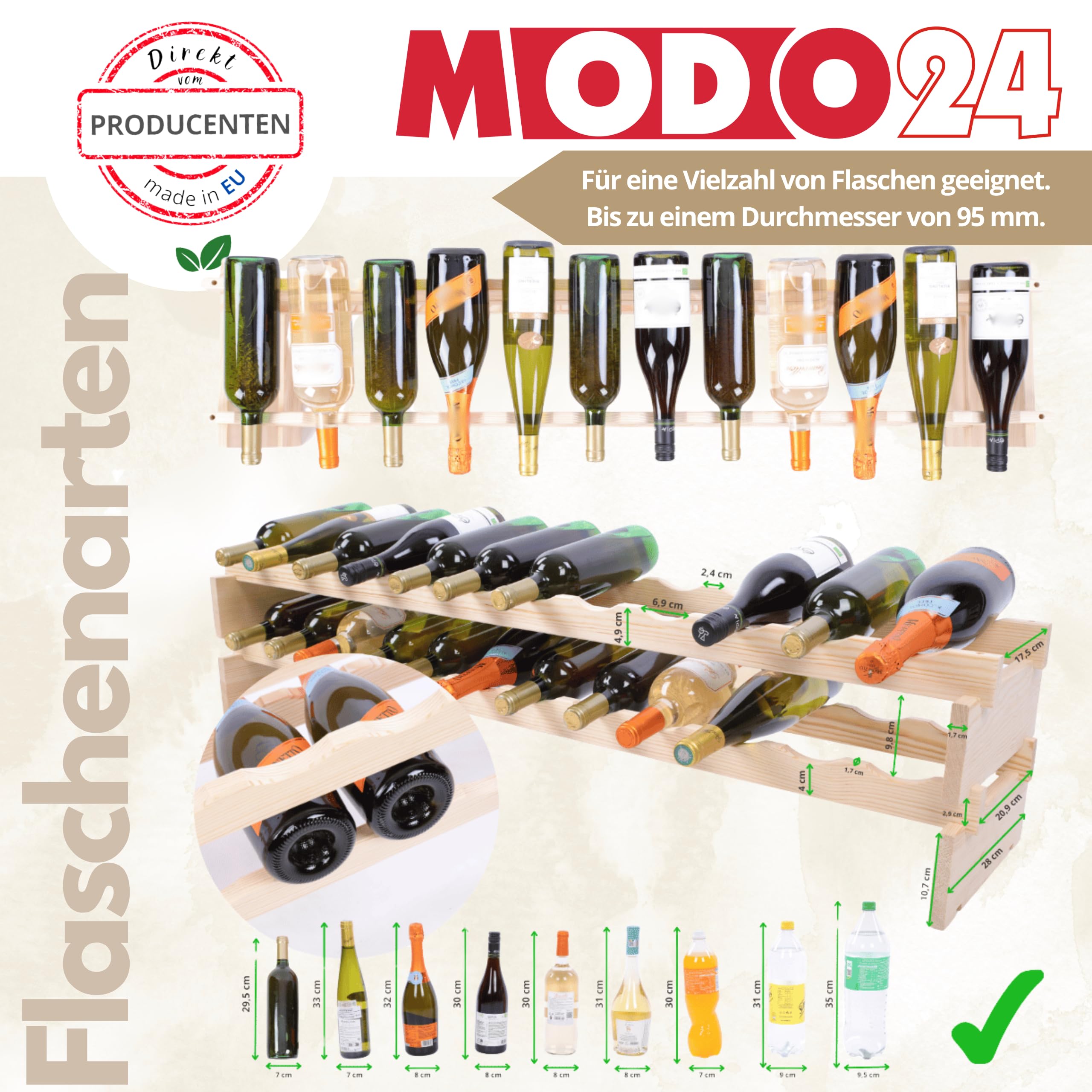 Weinregal, Holzregal, Modulares Weinständer, Weinhalter, Flaschenständer, Flaschenregal, Modernes Getränkeregal, Weinschrank, Weinregal für 36 Flaschen, Abmessungen 37x122,4x28 cm, Farbe: Braun