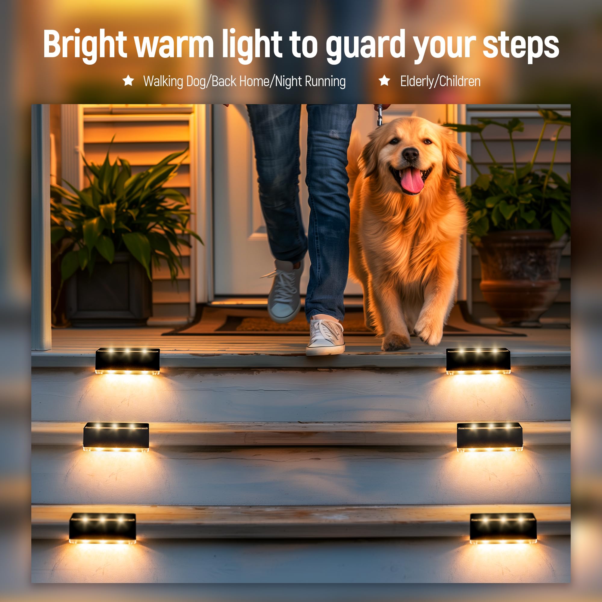 Solpex Solar Fence Lights - 8 Pack Waterproof, Outdoor Stair Lights for Steps, Fence, Garden, Yard, Patio, Gutter, Pathway Decoration (Warm White, Black) - 3