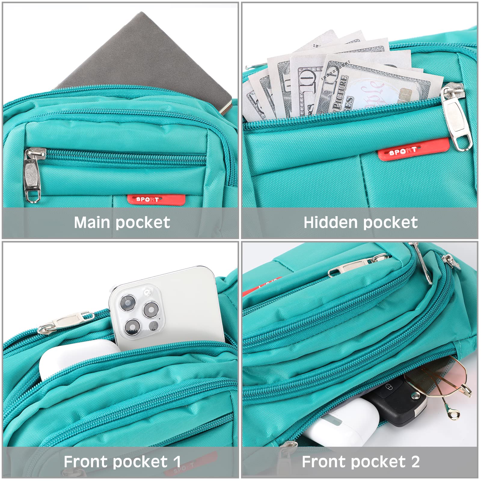 Lot de 16 sacs banane réglables en vrac avec fermetures éclair colorées en toile pour femmes, hommes, enfants, équipes, voyage, course à pied, cyclisme, randonnée