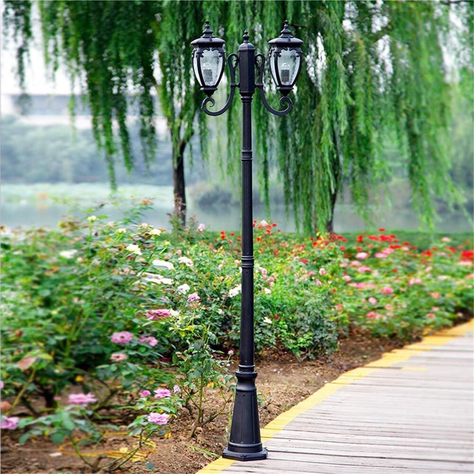 Lampy Solarne Na Słupku, Zewnętrzne Lampy Na Słupku, 2-Punktowe Lampy Zewnętrzne Na Słupku, Wodoodporna Lampa Uliczna Ip56, Antykorozyjna, Aluminiowa, Wysoka Lampa N,One Color-Height 290cm