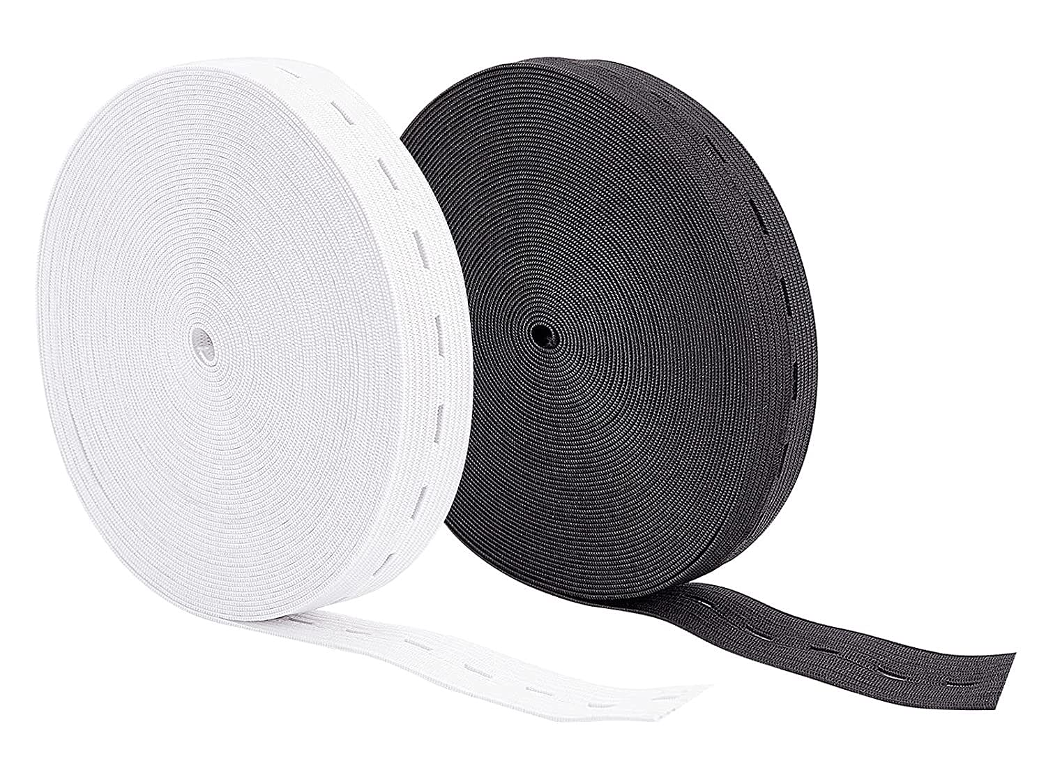 Bhavya Enterprises2 Colors 5 Yards White and 5 Yards Black Button Hole Sewing Flat Elastic for DIY Pants, Waist, Waistband Adjustable, Crafts, Sewing, Garments (3/4 inch)
