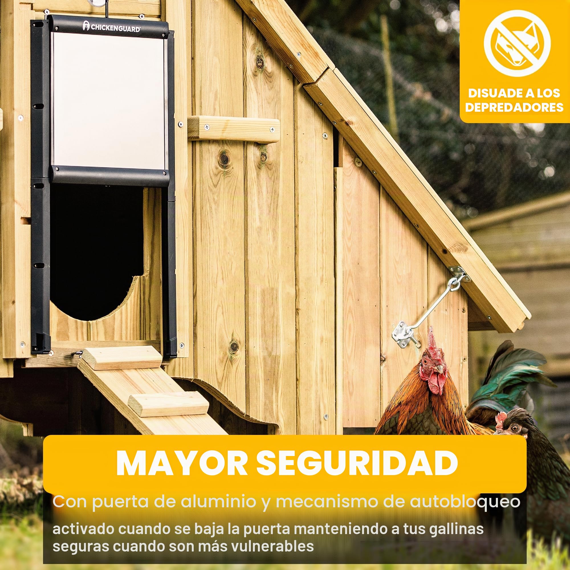 ChickenGuard Puerta de gallinero con cierre automático a prueba de depredadores, corral para pollos, accesorios para hábitats avícolas (sólo puerta - sin motor)