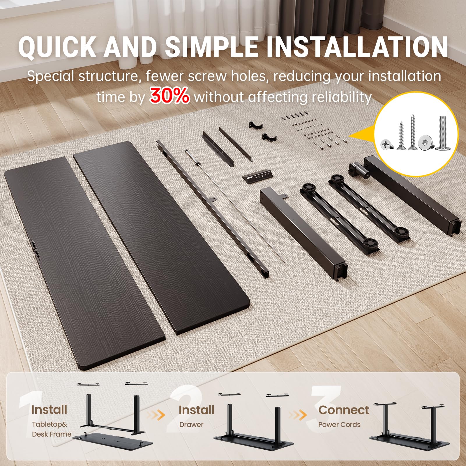 Veken 47 2 Standing Desk Adjustable Height Office Desk with Wood Desktop Computer Table for Home Work Study — view 4