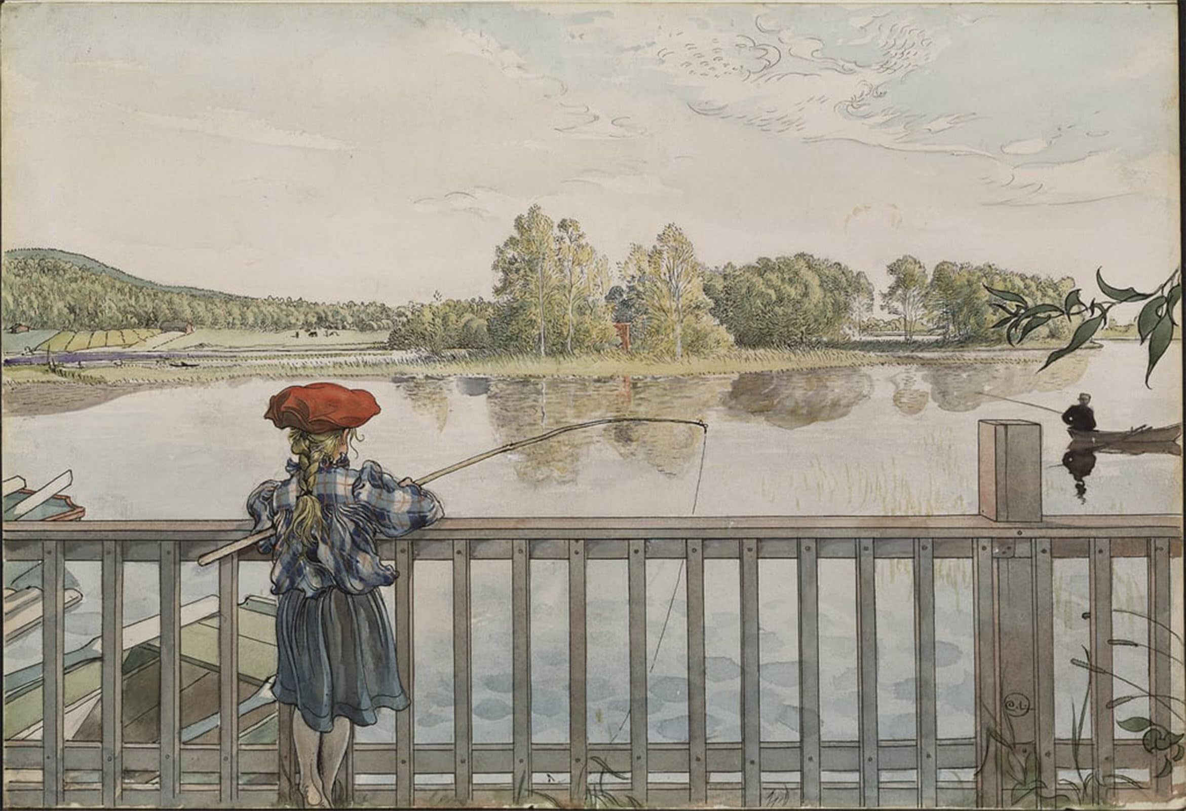 SERENDIPITP Retro Picture Poster Wall Art Pictures Painting Lisbeth Angling by Carl Larsson Wall Art Canvas Print for Wall Decor 60x90cm