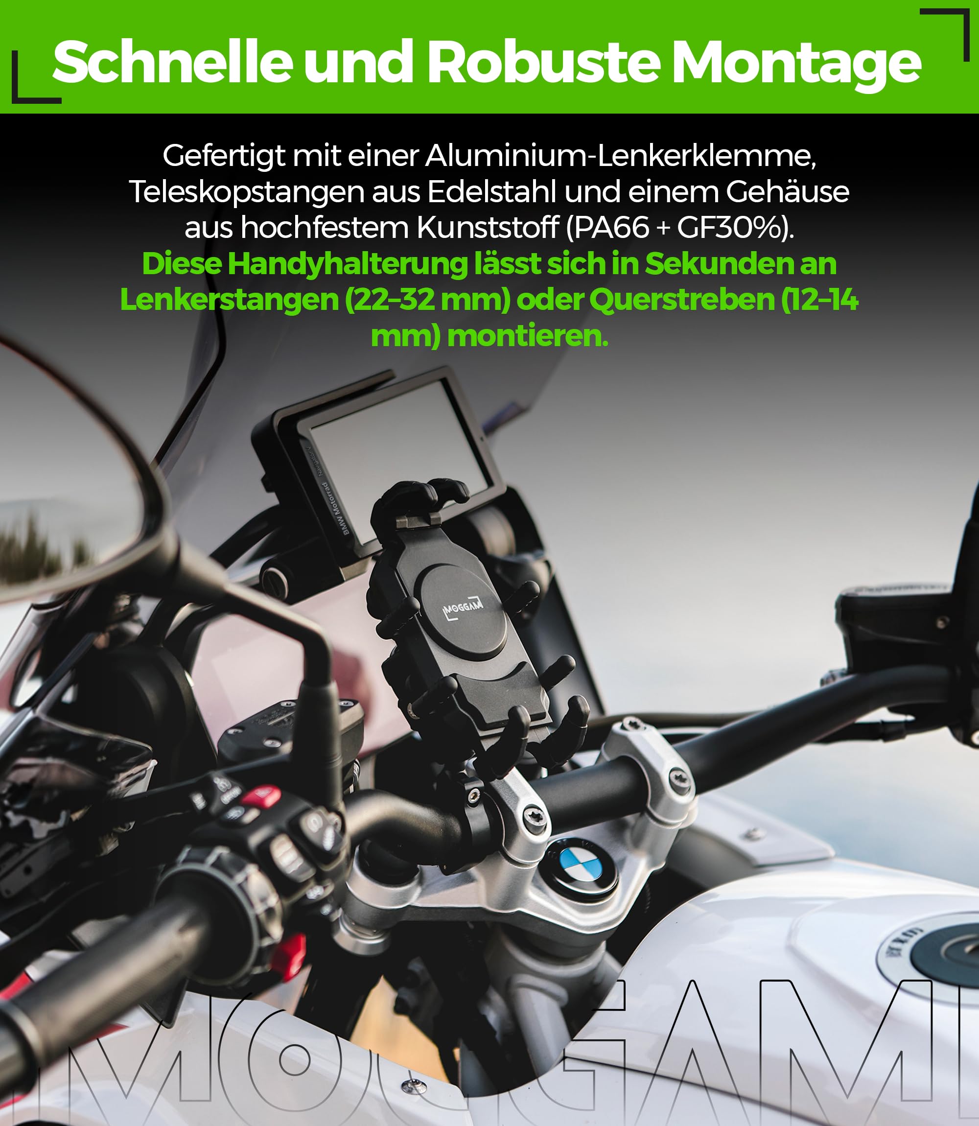 Handyhalterung Motorrad Trail Ultra Robust Antivibration Diebstahlschutz Kompatibel Ruggerisierte Smartphones 5.4 bis 7.2 Zoll Sichere Lenker Montage für Adventure Enduro Touring Offroad