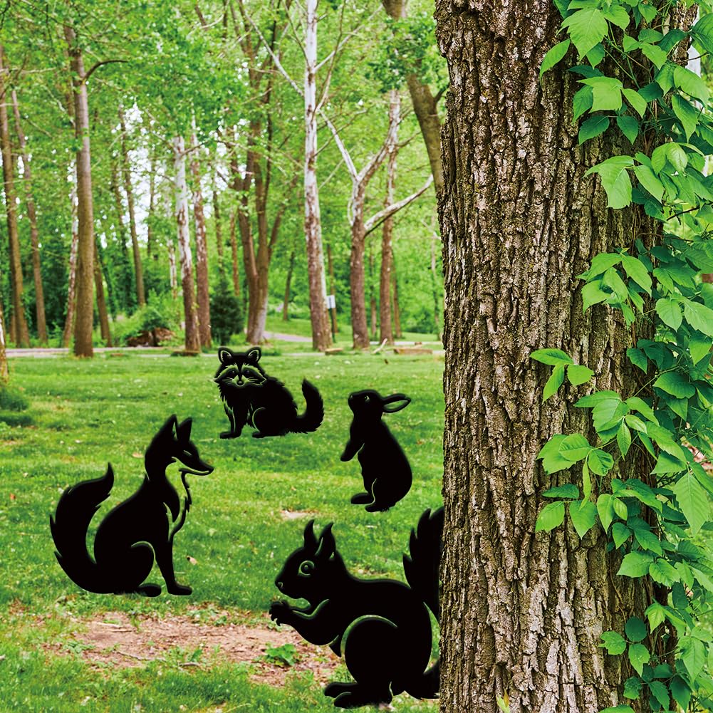 SUPERDANT Metall-Tiere Gartendekoration – 4-teiliges Set (Fuchs, Hase, Eichhörnchen, Waschbär)