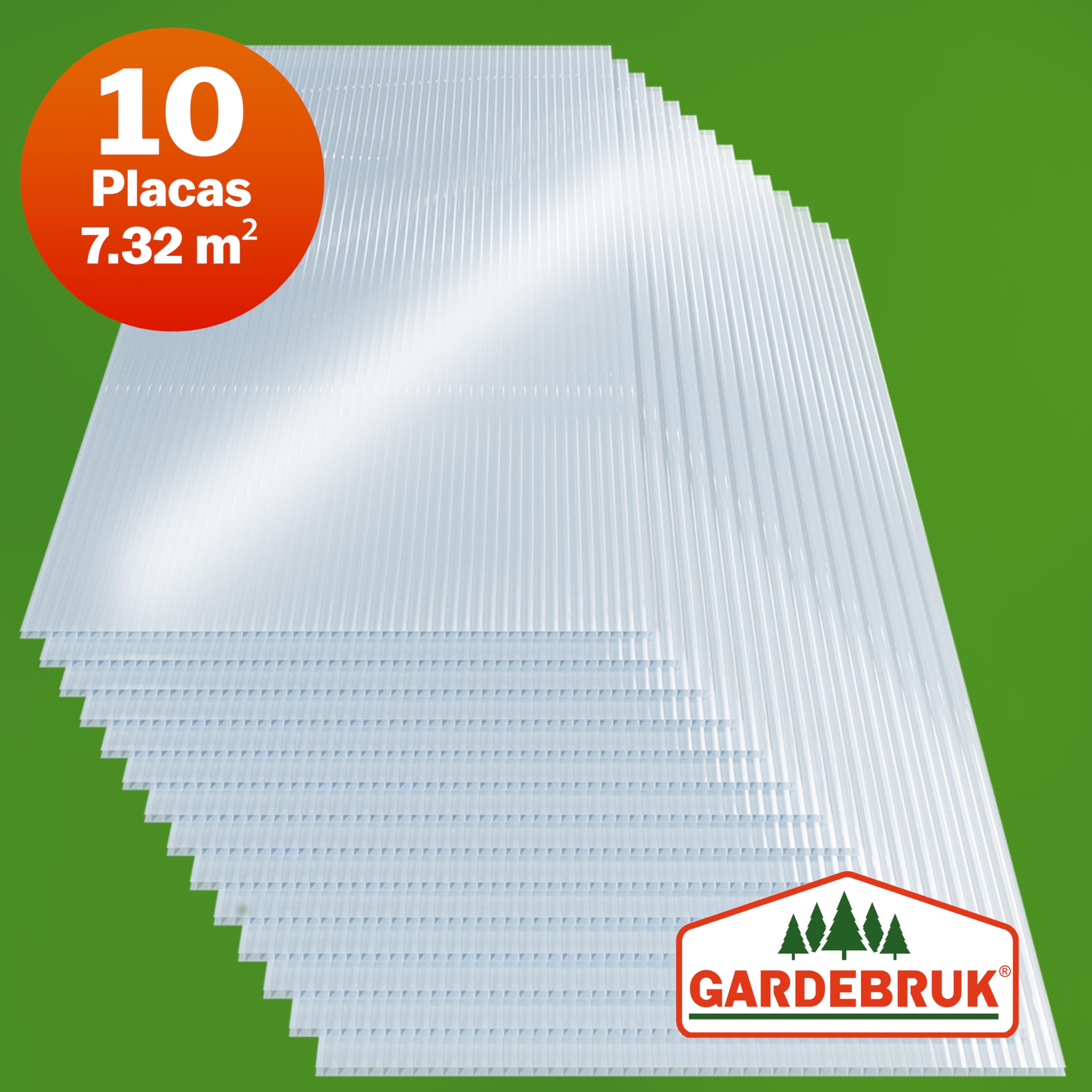 GARDEBRUK® Placas de Policarbonato Alveolar 6mm 121x60,5cm Panel Sandwich Tejado Exterior 7,3m² Transparentes Cubierta Invernadero