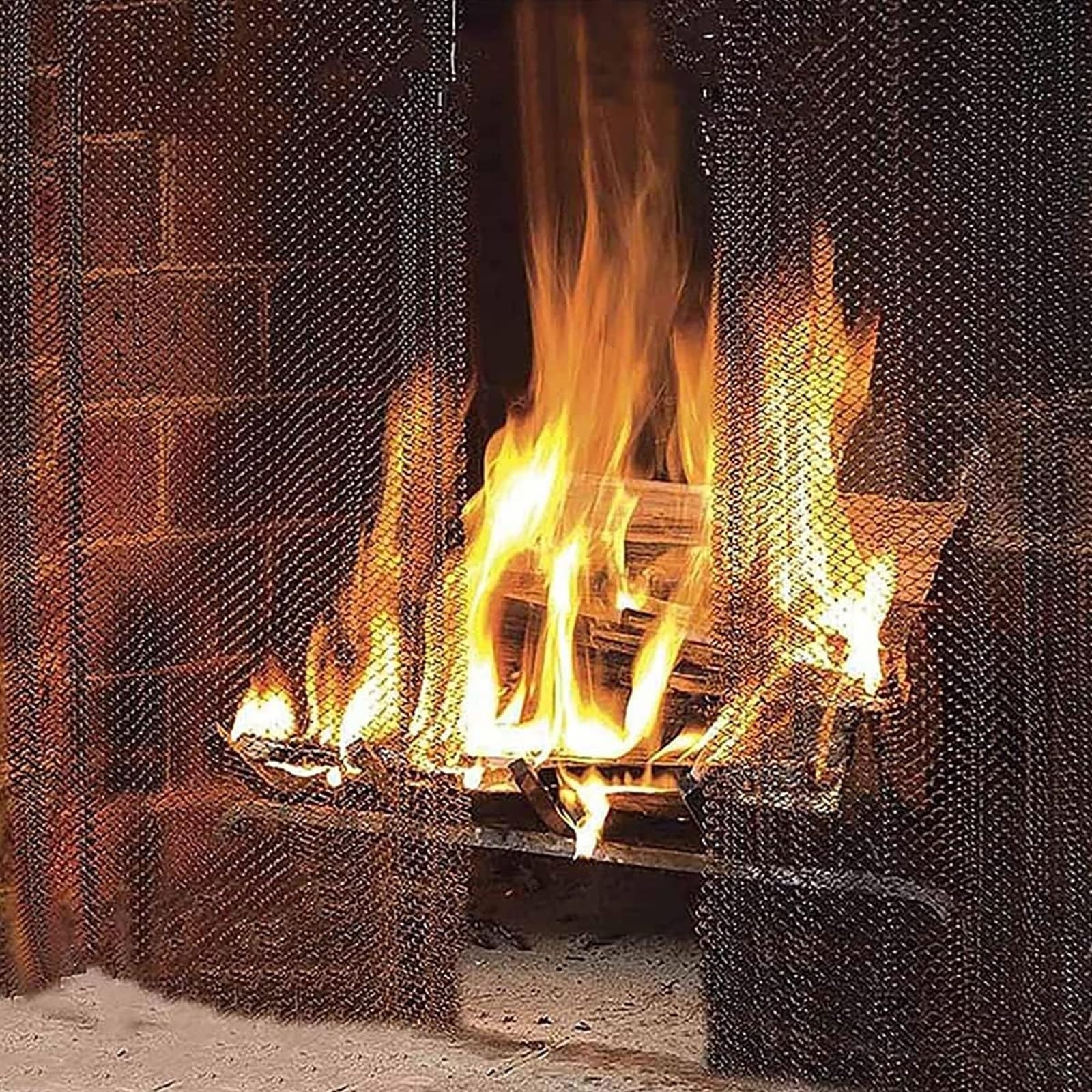 Fireplace Mesh Screen Curtain - 2 Panel Spark Guard With Antique Brass Finish For Home Safety Antique Brass Fireplace Screen