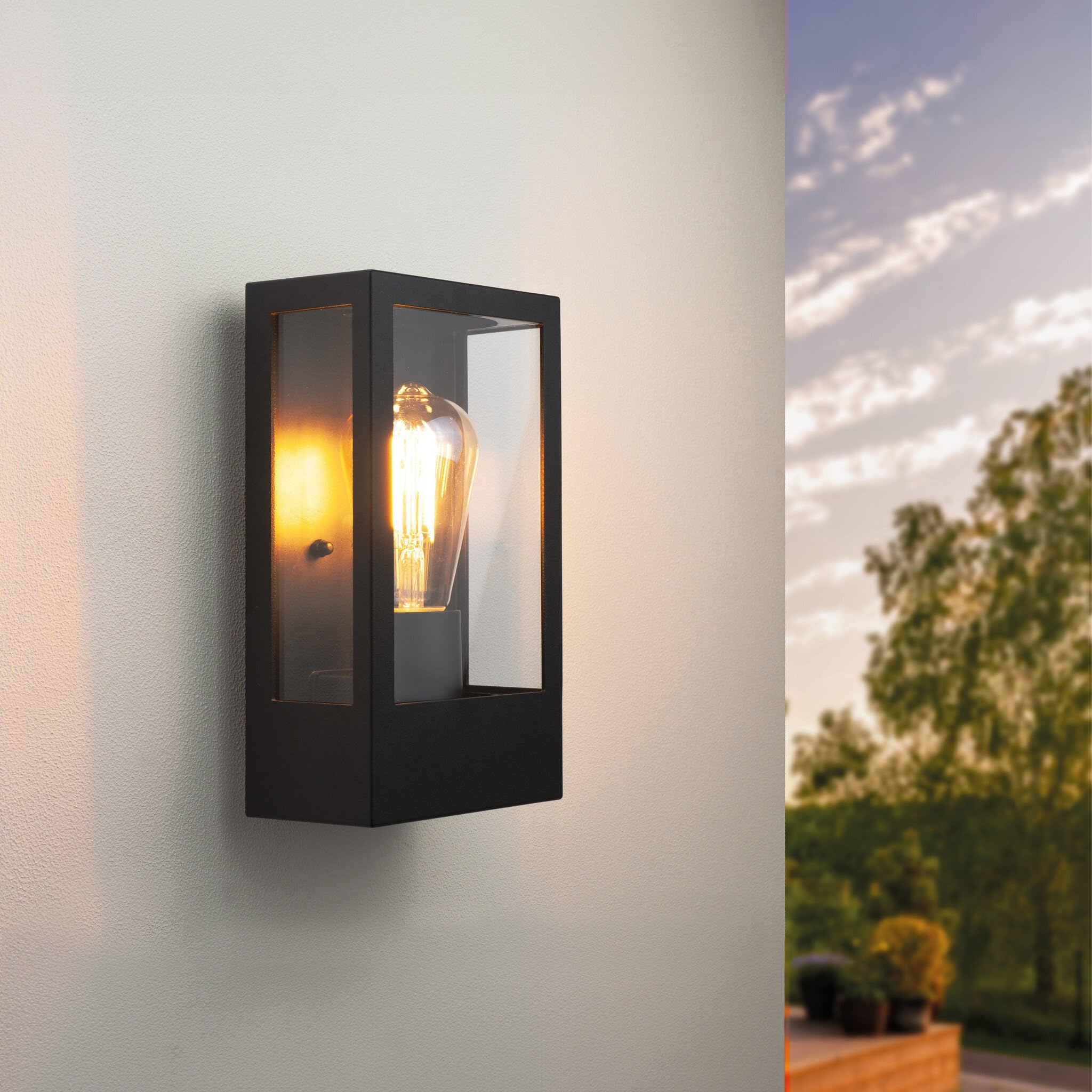 Ledvion Black - Wall Lamp With Sensor E27, Ip44, Stainless Steel, Led Wall Lamp Outdoor