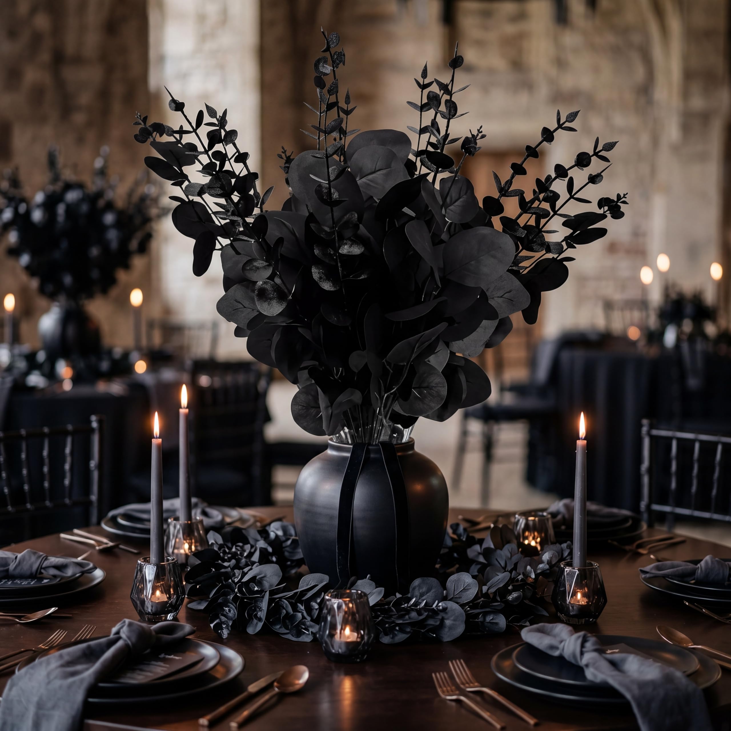 Giegxin Lot de 180 tiges de Feuilles d'eucalyptus artificielles en Vrac, 3 Types de Feuilles d'eucalyptus séchées, Faux Spray pour Vase de Mariage, Bouquet Floral (Noir)