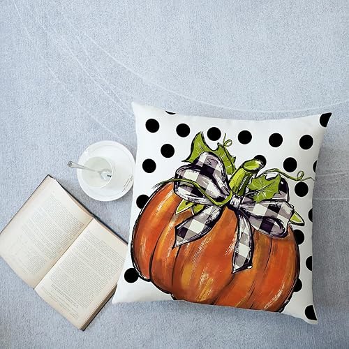 Miniatura 2 de ADFLOOD Fundas de almohada de otoño de 18 x 18 pulgadas, con diseño de lunares, calabaza, decorativas, decoración de otoño, funda de cojín de fiesta