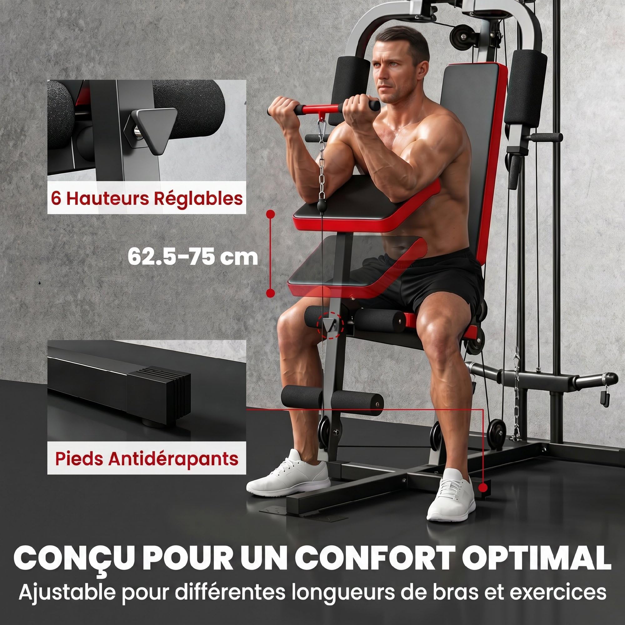 Station De Musculation SPORTNOW Avec Câbles, Bras Papillon Et Banc – Home Gym Complet Pour Tout Le Corps