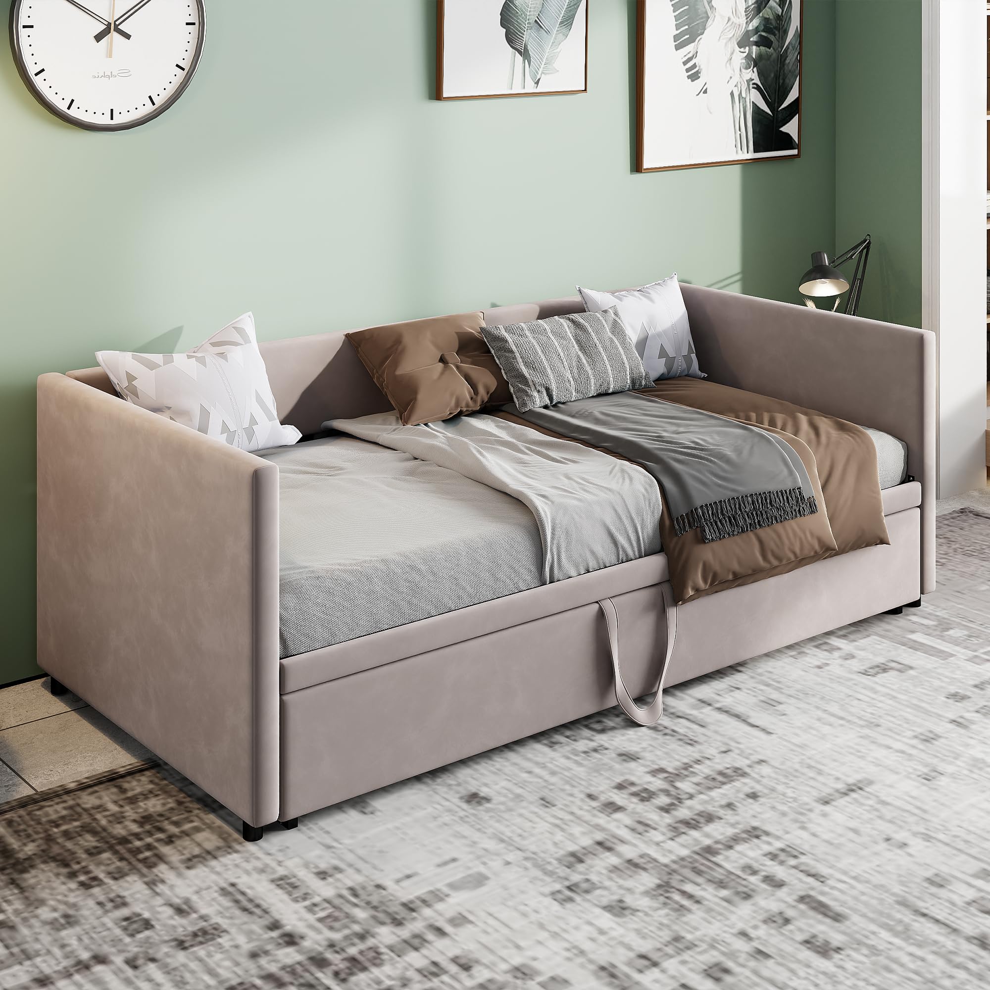 Divano letto multifunzionale allungabile 90/180 x 200 cm, divano allungabile a 2 posti con funzione di sonno e rete a doghe in velluto, ideale per soggiorno e camera degli ospiti (senza materasso)