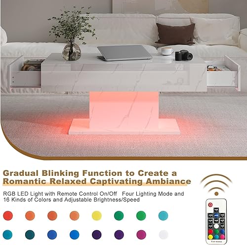 Miniatura 54 de Mesa de centro LED para sala de estar, mesa de centro rectangular, mesas de centro modernas de madera de alto brillo con luces LED de 16 colores