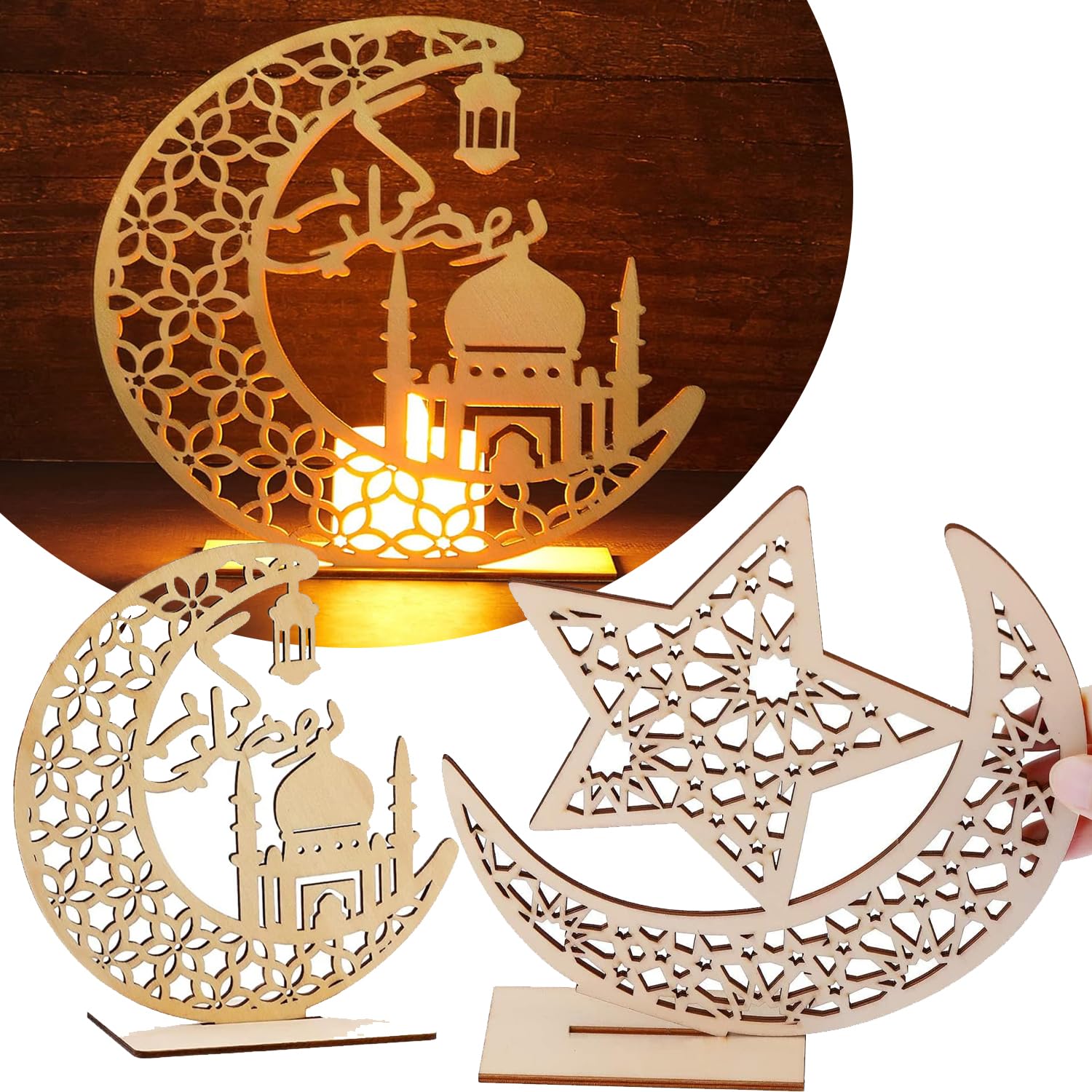 Ornamento Eid Mubarak In Legno E Acrilico - Design Oro E Nero, 30x16 Cm - Foto 4