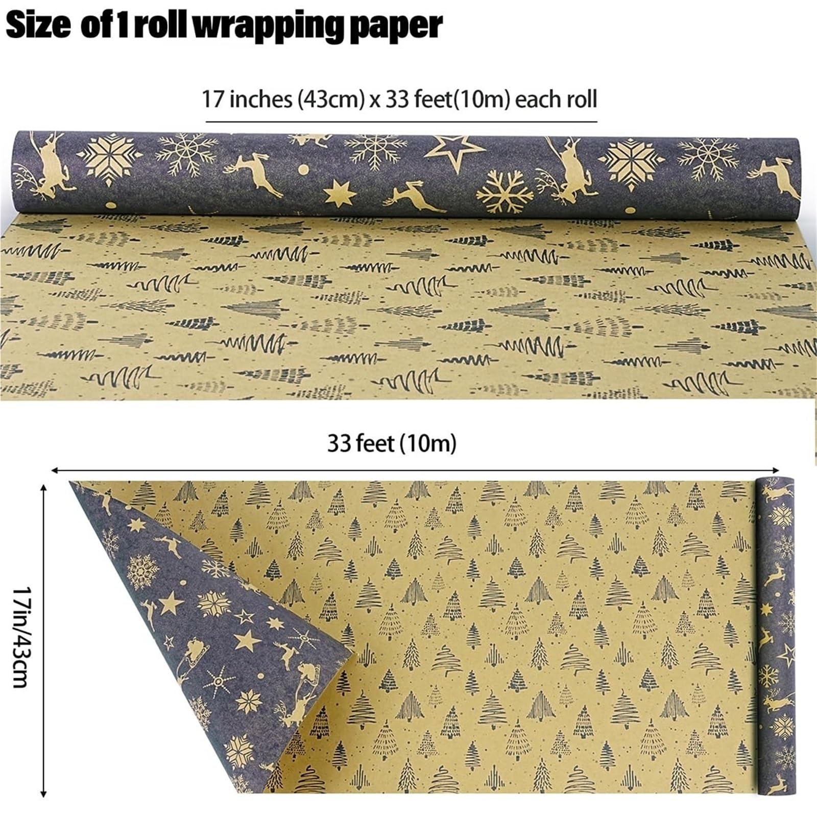 Geschenkpapier 1 Rolle Weihnachtspapier, braunes Kraftpapier, 17 Zoll x 33 Fuß