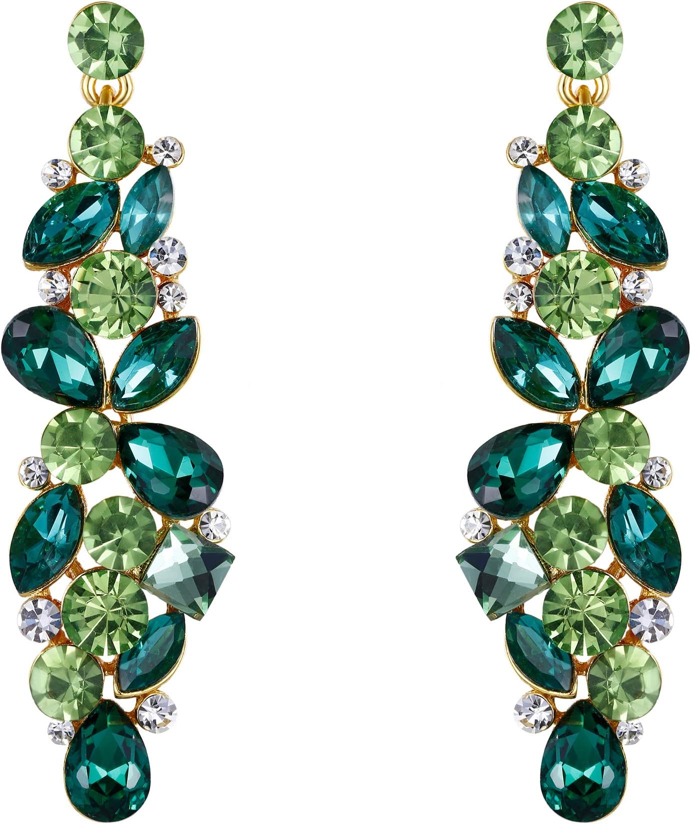 Bridal Tear Drop Flower Cluster Dangle Earrings Crystal Rhinestone