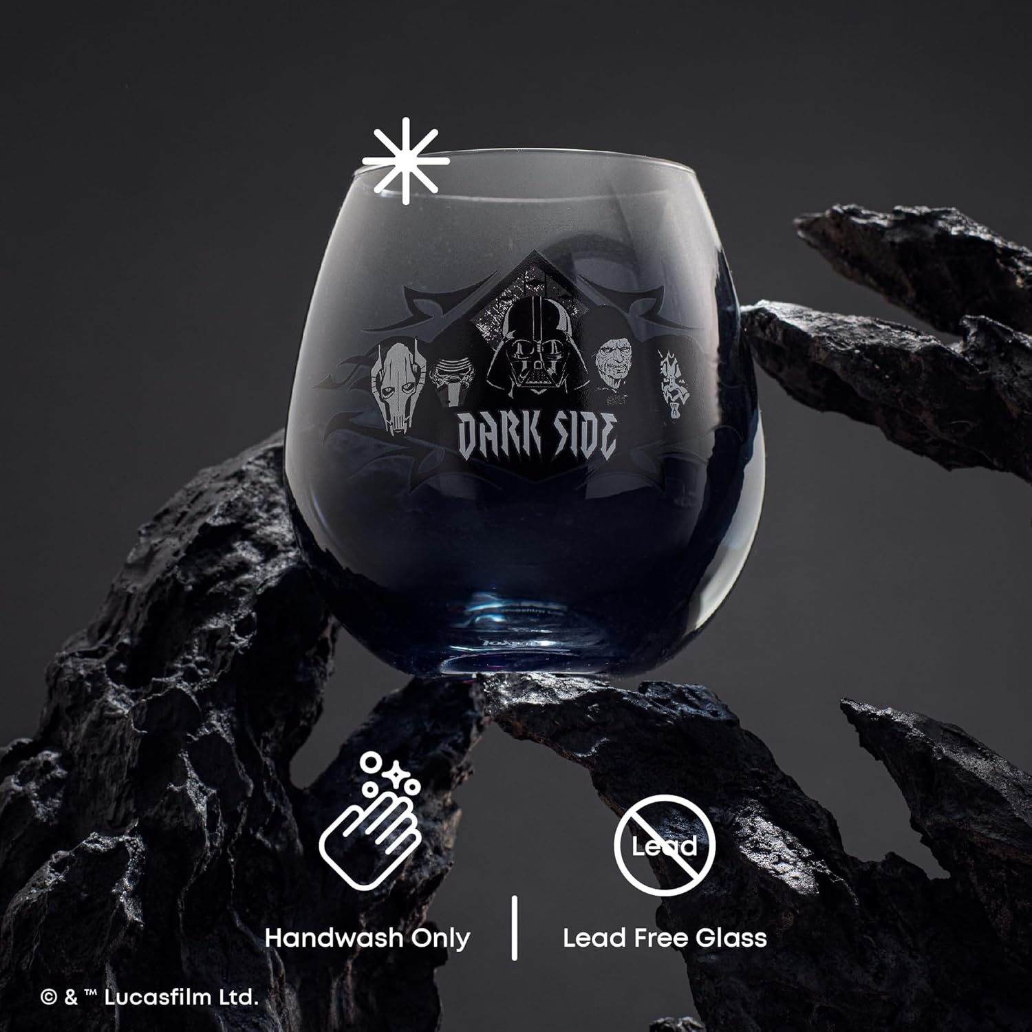 JoyJolt Star Wars Dark Side Stemless Drinking Glasses Set of 4, 15 oz Tumblers, Kitchen Glasses ft. General Grievous, Kylo Ren, Darth Vader, Emperor Palpatine, Darth Maul