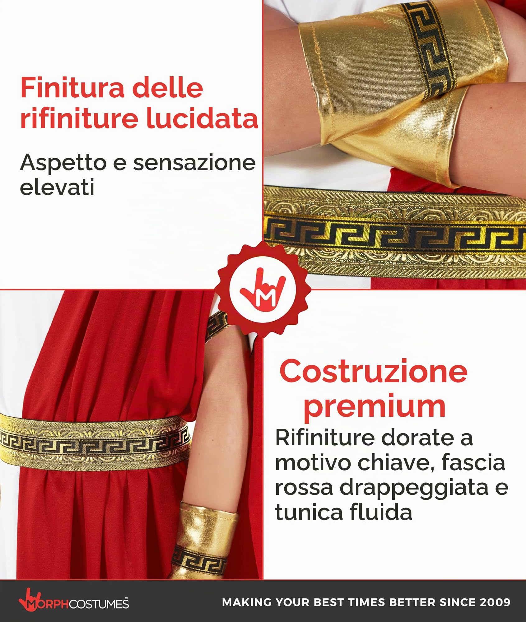 Morph Costume Imperatore Romano Bambino, Costume Halloween Bambino | Tunica Bianca, Cintura Dorata & Polsini, Stile Antica Roma, Perfetto per Halloween, Ideale per il Gioco di Ruolo