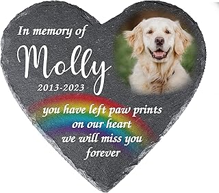 Husguciy Custom Pet Memorial Stones, Personalized Cat or Dog Grave Marker Memorial Stone, Customized Waterproof and Weatherproof Pet Memorial Stones, Condolence Gift (Heart 2)