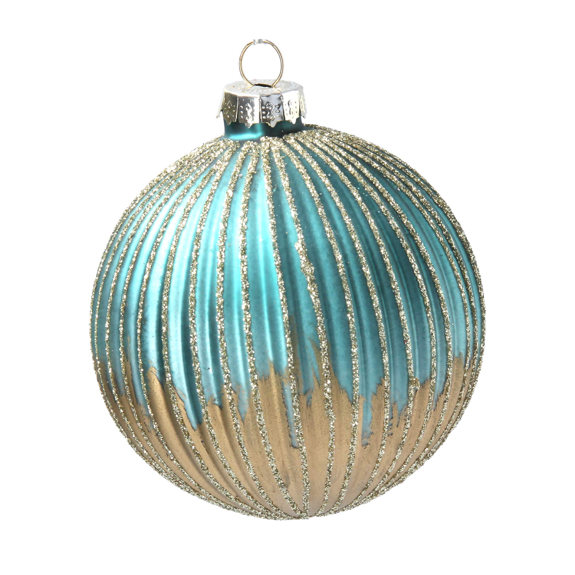 Gisela Graham Gold Glass Christmas Bauble/Decoration 8Cm - Turq/ Ribbed