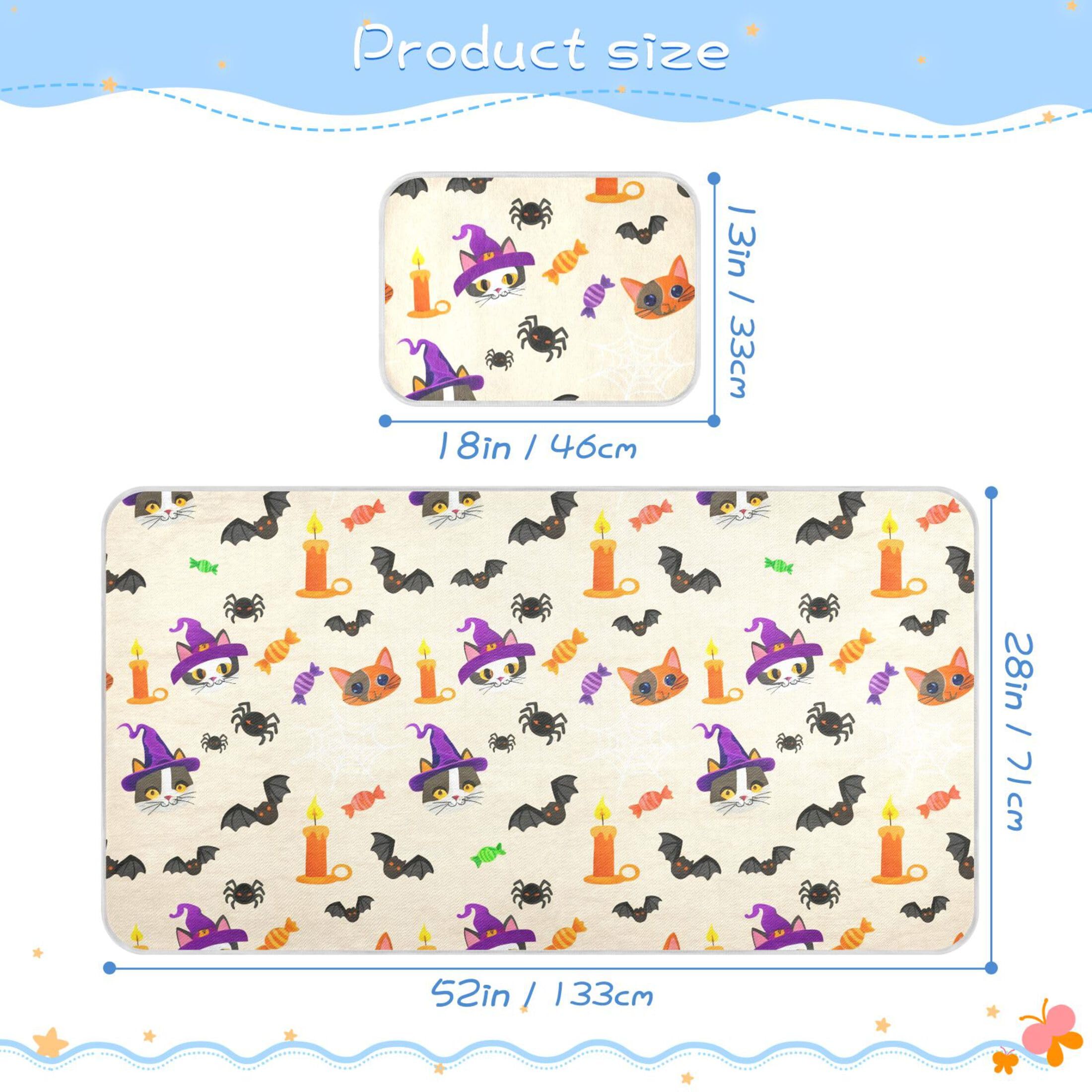 Burbuja Baby Cooling Mat Halloween Cat Faces Bed Pad Ice Silk Cool Mat for Crib Mattress, Sleeping Pad with Pillowcase for Girl Boy, 28x52 in