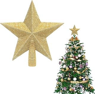 SIbba Christmas Tree Top Crown Glitter Star Decoration, 8 inches Star Tree Topper Christmas Star Treetop for Christmas Ornaments Tree Star for Xmas Christmas Party