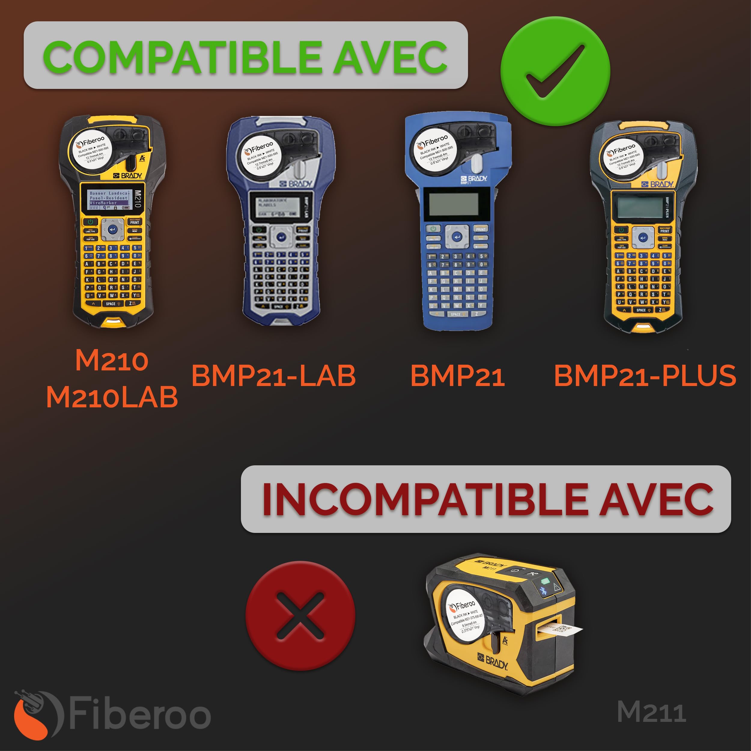 Recambio compatible M21-750-427 para BMP21 PLUS & BMP21 LAB no apto para M210 & M211 Cinta adhesiva de vinilo imprimible escritura negra sobre blanco fibra óptica, cables de red: lote de 3