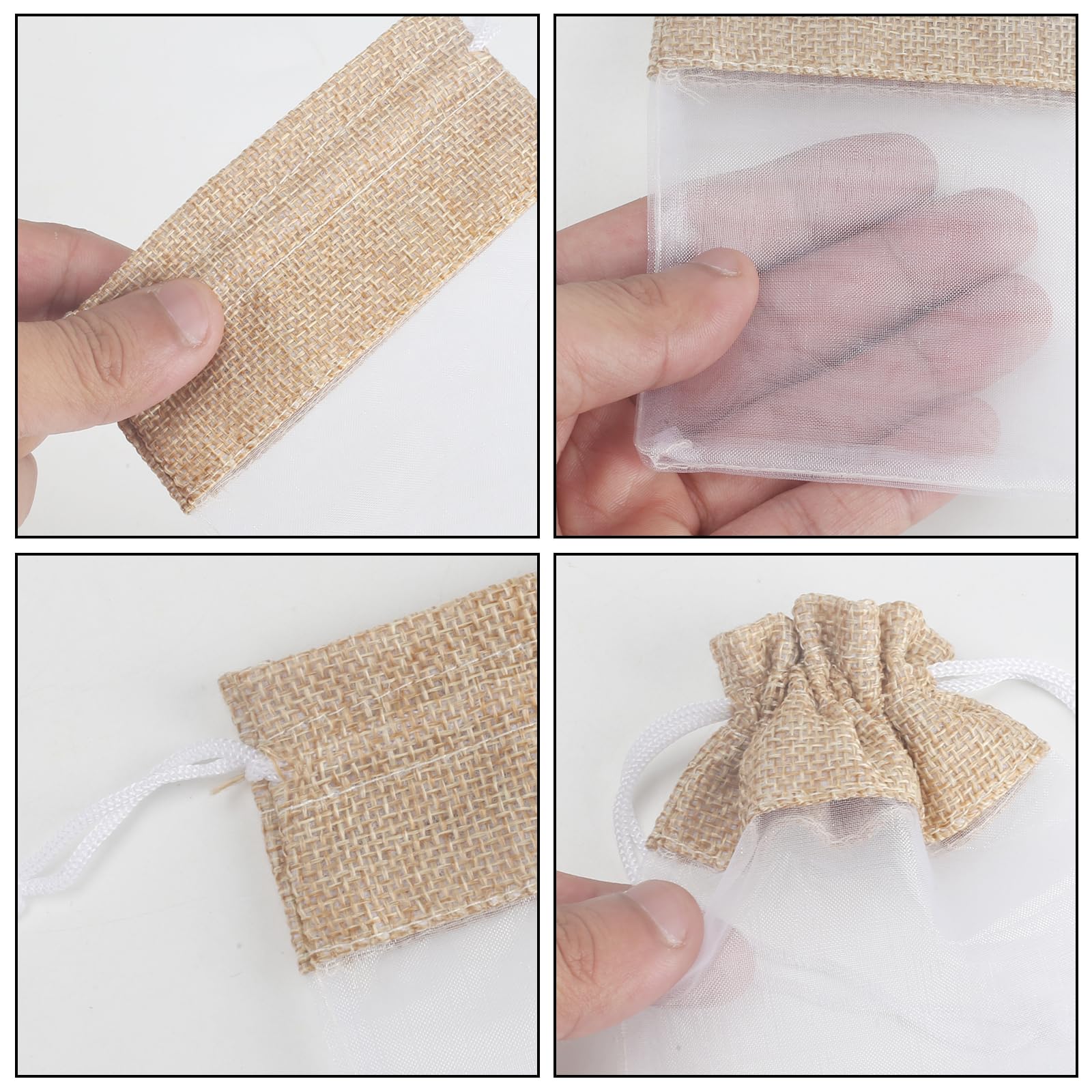 30 Sacs Organza Jute 10x14 Cm Avec Cordon - Petits Sacs Cadeaux Transparents Pour Bijoux Bonbons Mariage Beige