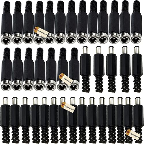 Lsgoodcare 40 unids 5.5MM x 2.1MM macho hembra DC enchufe enchufe adaptador compatible para CCTVaudiovideo