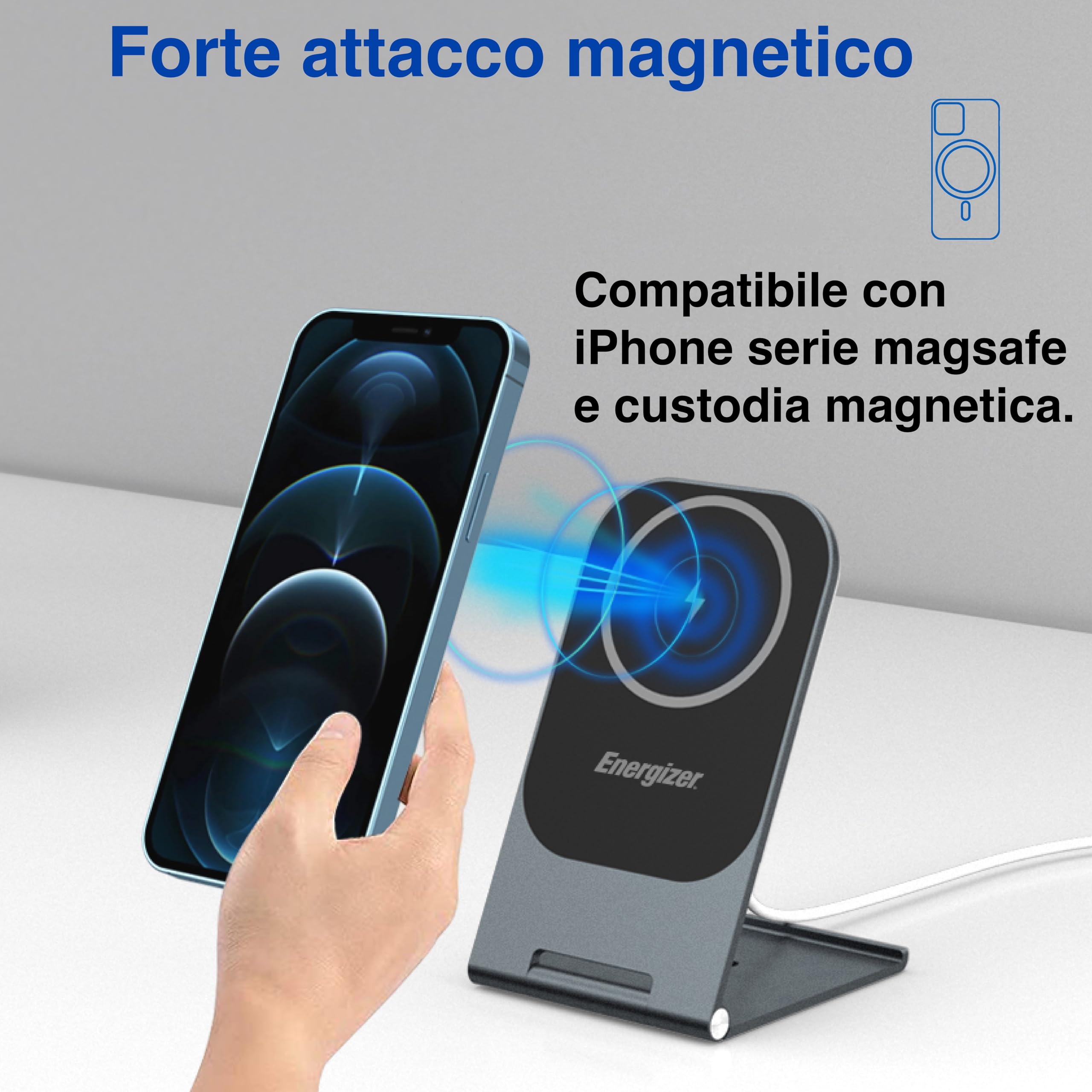 Energizer Caricatore Wireless Mag Safe 15W alta qualità in alluminio Ricarica ultra rapida da tavolo wireless induzione protezione batteria stazione supporto telefono da tavolo iPhone Samsung Android