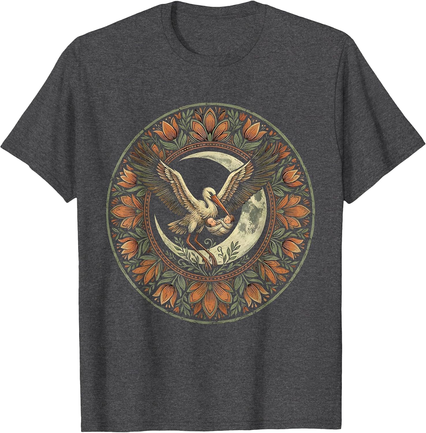 Men's Stork and Crescent Moon Mama Graphic Tee T-Shirt