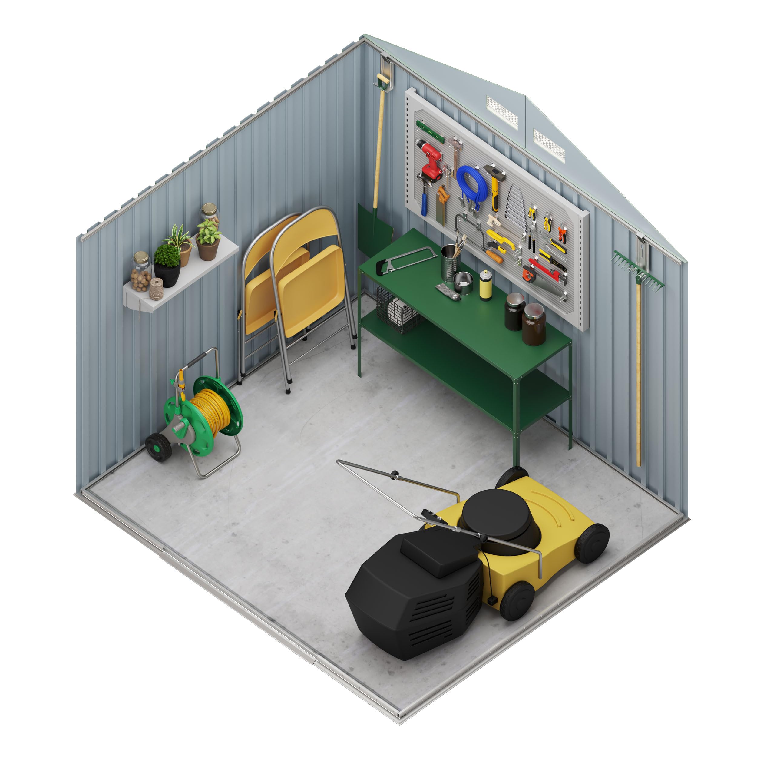Wasabi - Casetta di Giardino in Metallo 5,27m2 Light Anthracite – 261x202x202cm - 4 Griglie Anticondensa - Porta Scorrevole Doppia – Tetto a Due Spioventi - Capanno di Metallo per Stoccaggio Esterno