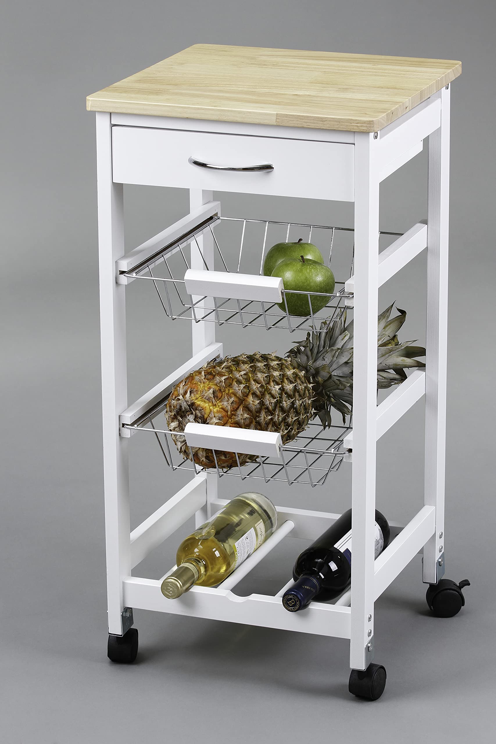 Kit Closet 7040028002 - Carrello da Cucina con ceste + portabottiglie, Legno