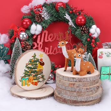 10 Pcs Natural Wood Slices.7-8 Inch Wood Rounds for Weddings Centerpieces Decor. Wood Circles & Slabs for DIY Painting Crafts.Wood Centerpieces for Tables and Baby Shower Centerpieces.