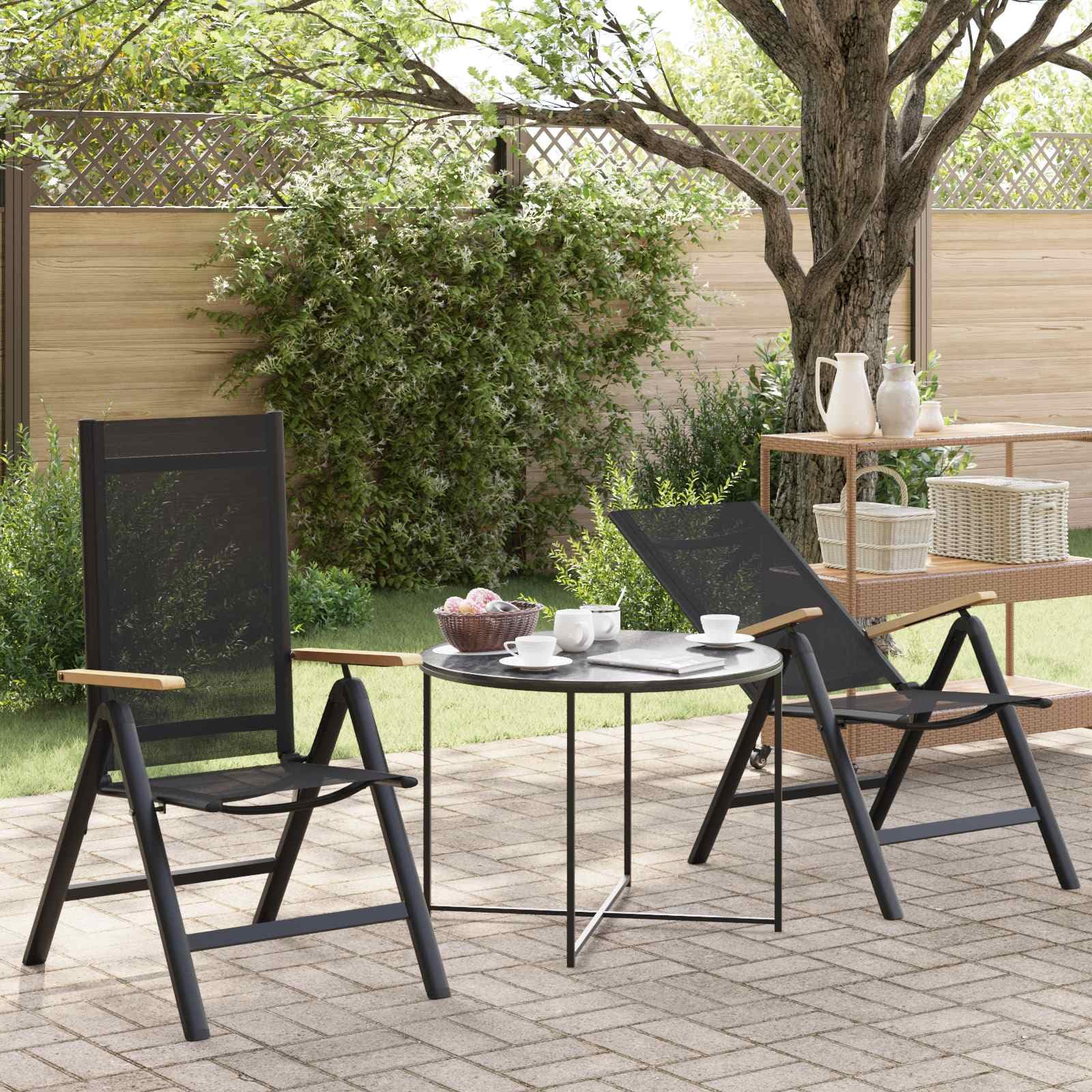 Silla de comedor para jardín al aire libre, sillas de jardín reclinables (juego de 2 unidades, 58 x 73 x 111,5 cm), color negro