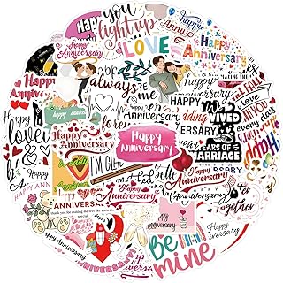 50Pcs Anniversary Stickers for Adults, Happy Quote Sticker for Teens Kids Teachers Employees, Water