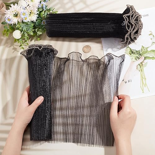 Miniatura 3 de GORGECRAFT Ramo de papel de malla con volantes de 10 yardas, envoltorios de embalaje floral, hilo de red ondulado arrugado, suministros de