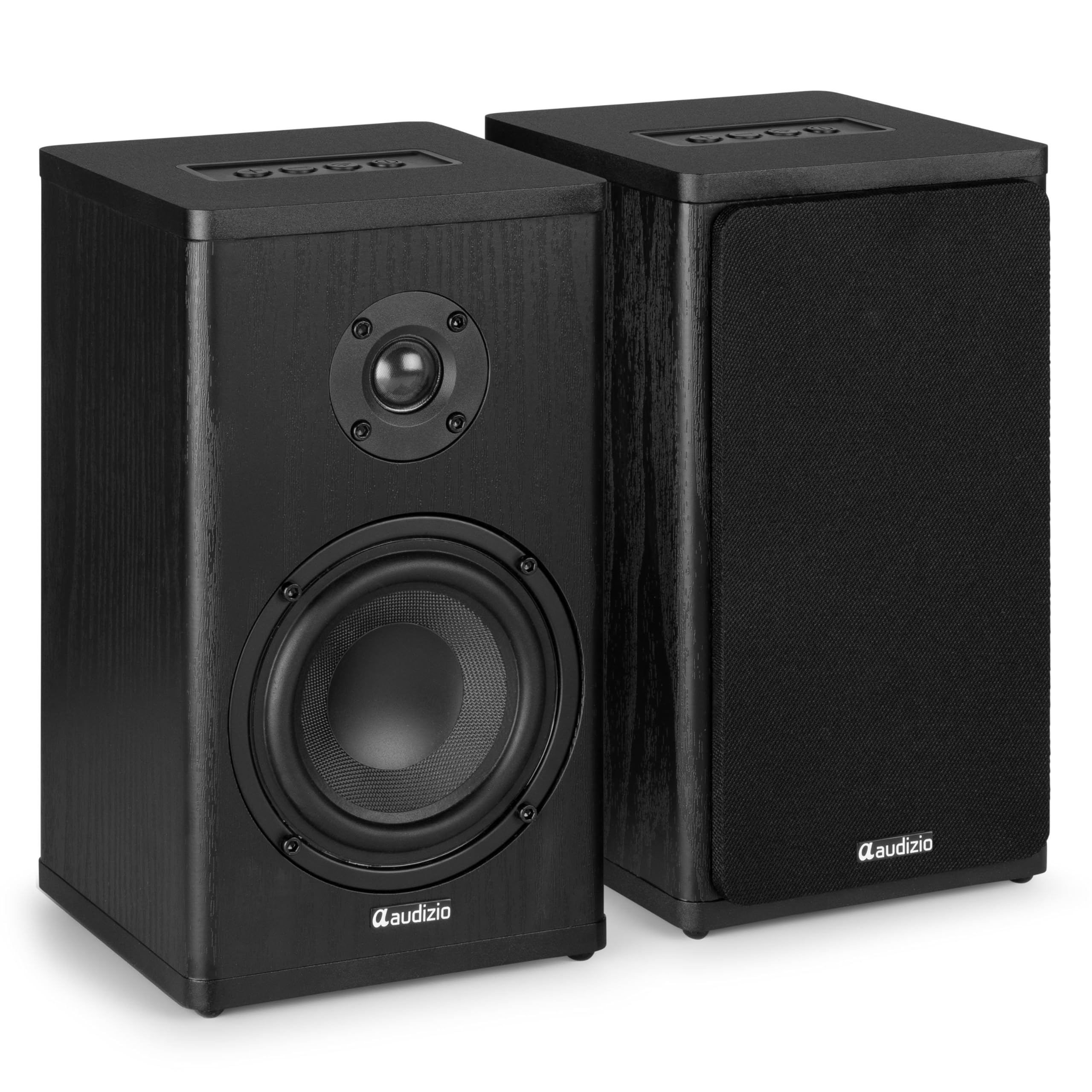 Audizio BS20 Aktivlautsprecher mit Akku, Stereo Regallautsprecher, 60h Laufzeit, 100 Watt, BT 5.4 & AUX, HiFi Studio Monitor Boxen mit 4" Woofer - Bluetooth Speaker für TV & Desktop - Schwarz