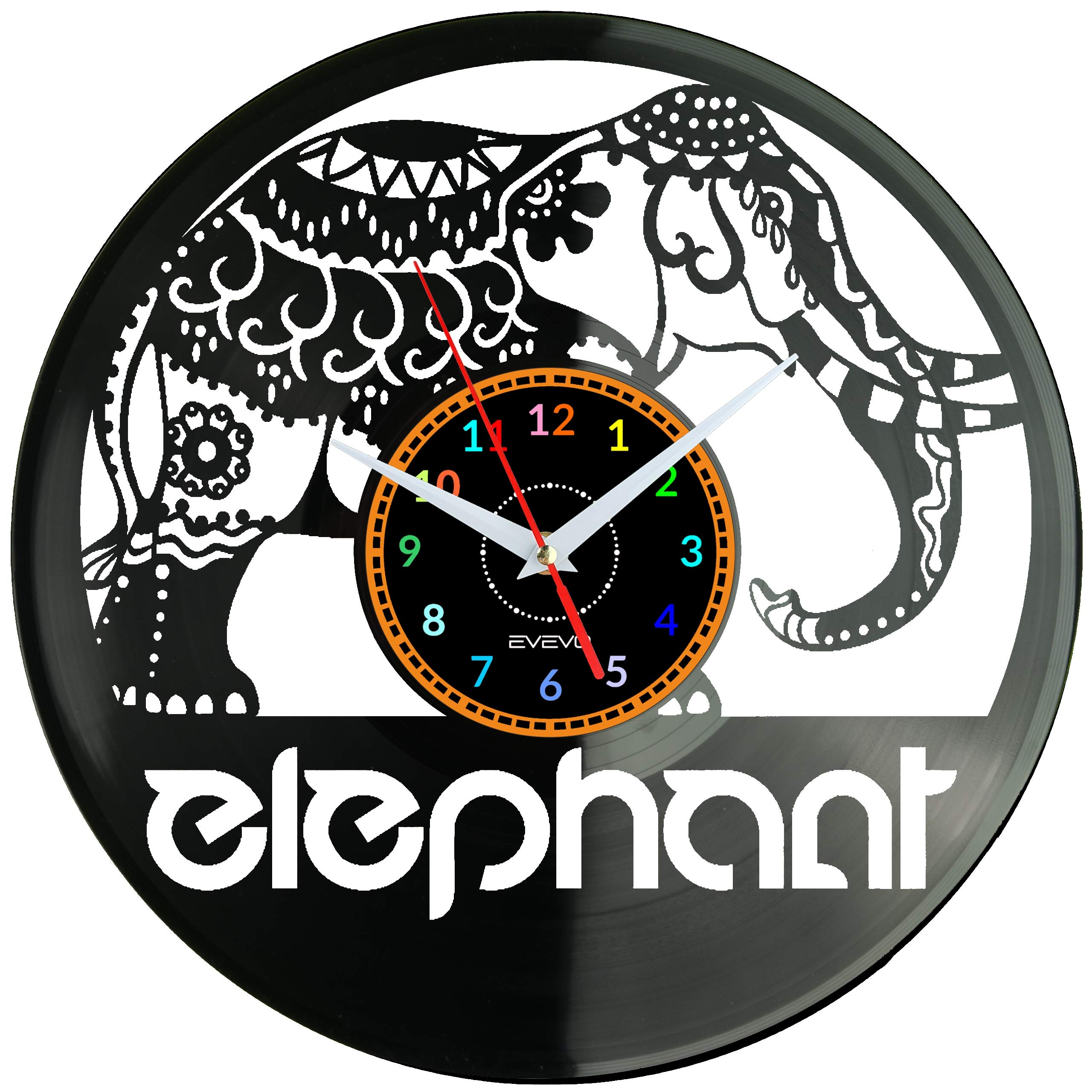 Horloge murale vinyle éléphant décorative noire pour décoration maison moderne W2046