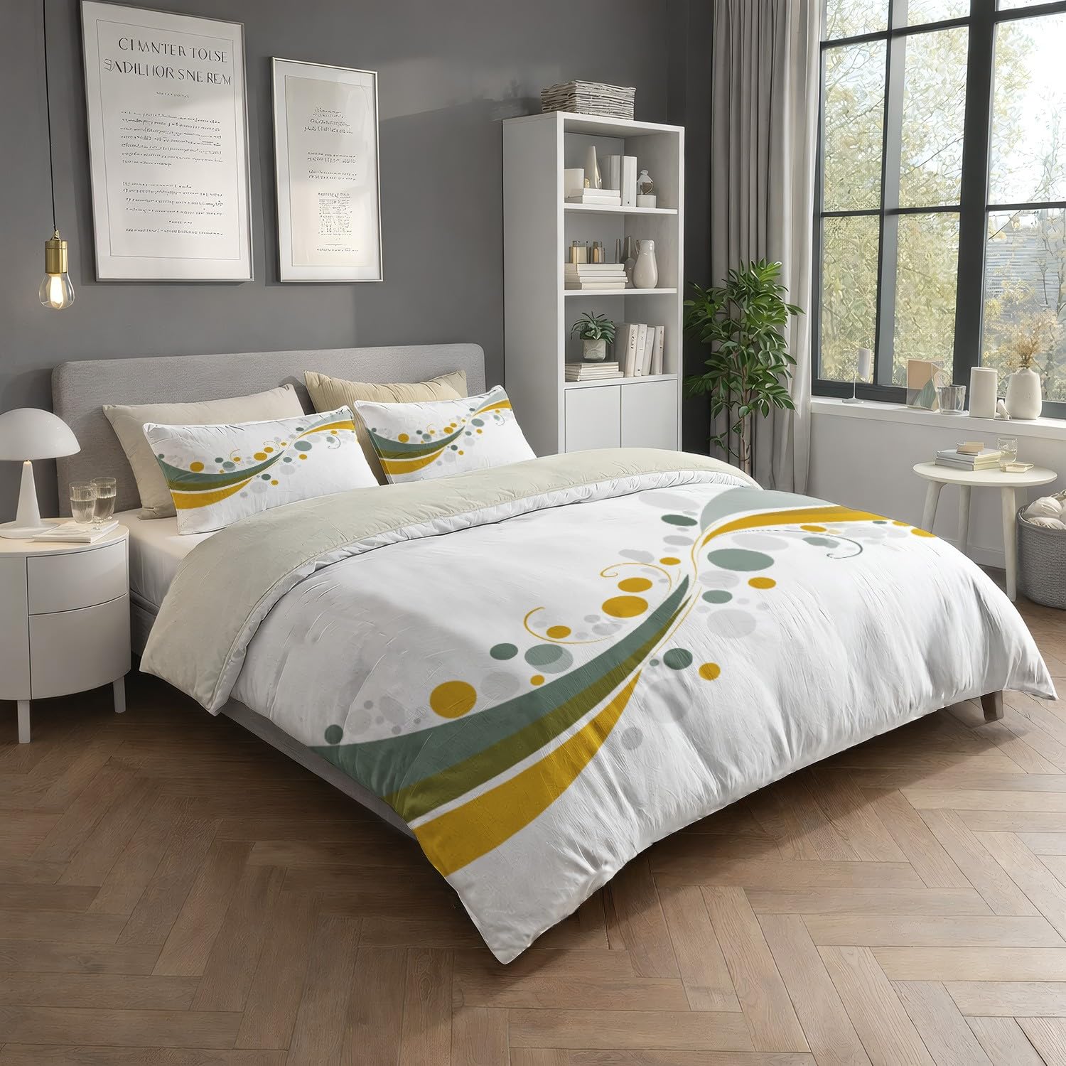 Generic Zestawy poszewek na kołdrę w rozmiarze king size, abstrakcyjna, nowoczesna, minimalistyczna, geometryczna, biała, dwustronna, oddychająca, hipoalergiczna, zestaw pościeli z poszewkami na