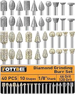 40 Stück Diamant Fräser Set für Dremel, 46 Körnung und 120 Körnung Diamant Frässtifte Schleifstifte mit 1/8" Schaft für Stein Glas Keramik Schleifen, Schnitzen, Polieren, Gravieren, Bohren