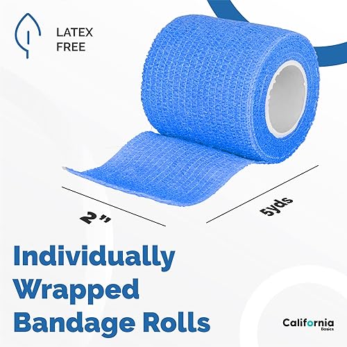 Miniatura 3 de California Basics Envoltura de vendaje autoadhesivo (2 pulgadas), paquete de 12 rollos cohesivos no tejidos, cinta médica impermeable, uso atlético,