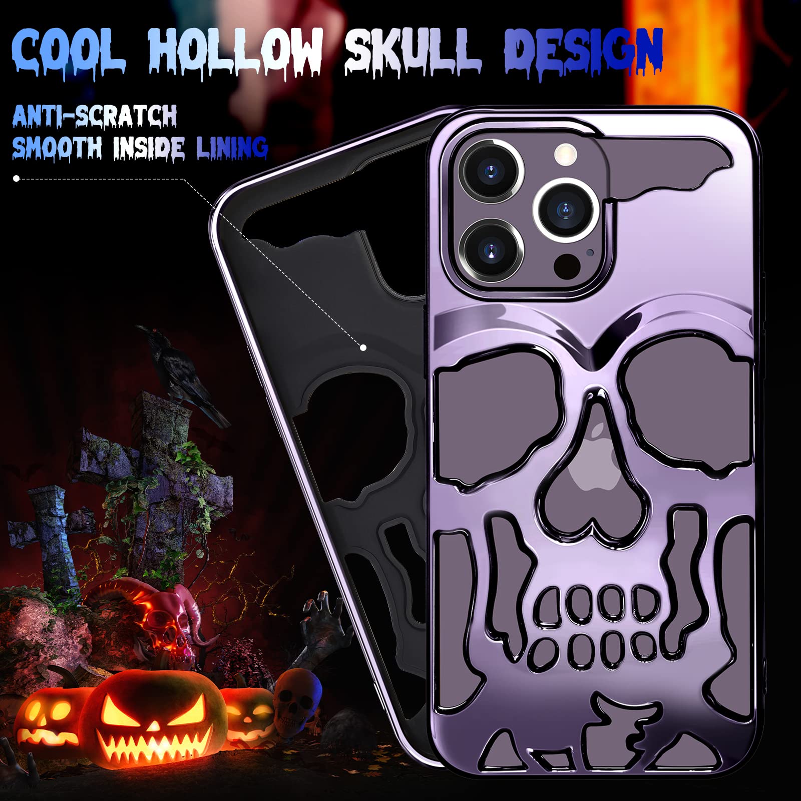 Lotadilo Schutzhülle für iPhone 13 Pro Max für Männer und Frauen, cooles Totenkopf-Skelett, lustig, Gothic, hohl, 13 Pro Max, Hüllen für Jungen und Mädchen, niedlich, ausgehöhlt, stoßfest, für 13